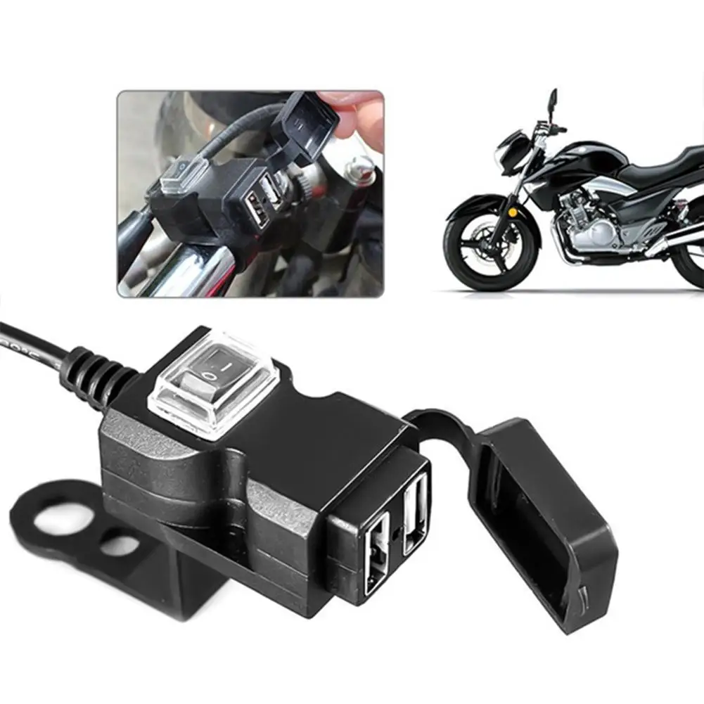 

Зарядное устройство для мотоцикла с двумя USB-портами для зеркала заднего вида автомобиля, водонепроницаемое с переключателем, модификация ...
