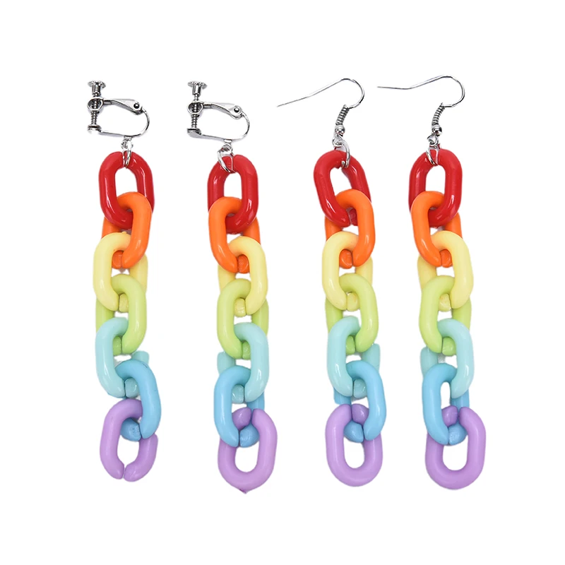 

1Pair Candy Color Acrylic Long Chain Statement Earrings Colorful Rainbow Geometric Cool Earrings For Woman Party Jewelry
