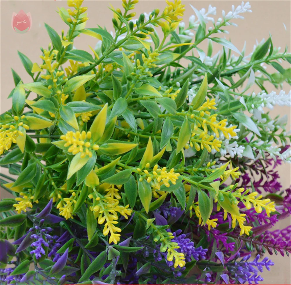

1 Bundle Artificial Flowers Lavender Plastic For Wedding Wall Diy Vase Home Decor Material Grain Christmas Fake Plant Bouquet