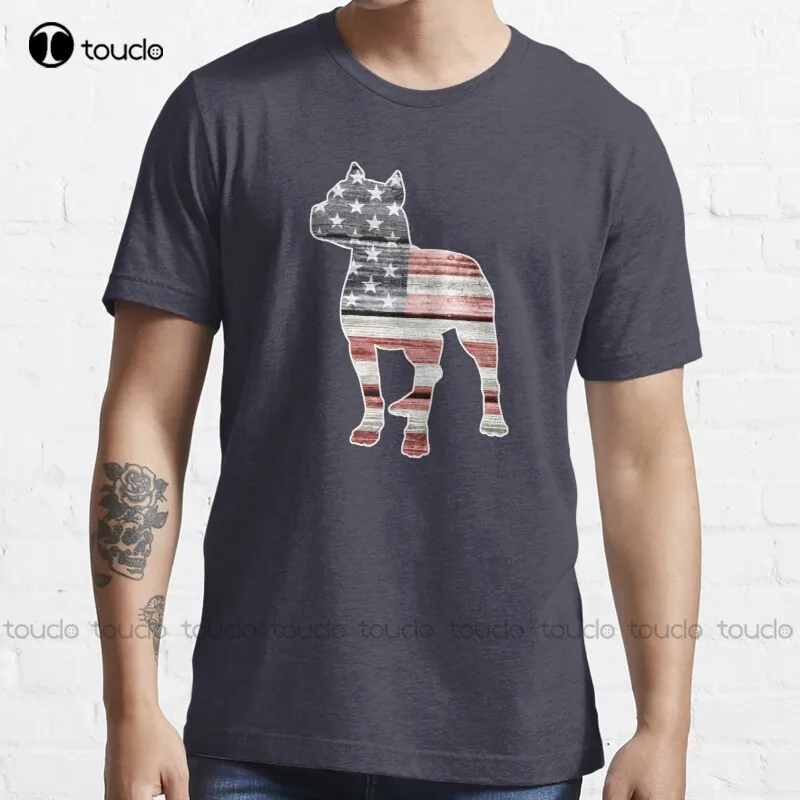 

New Patriotic Pitbull American Flag T-Shirt Cotton Tee Shirt