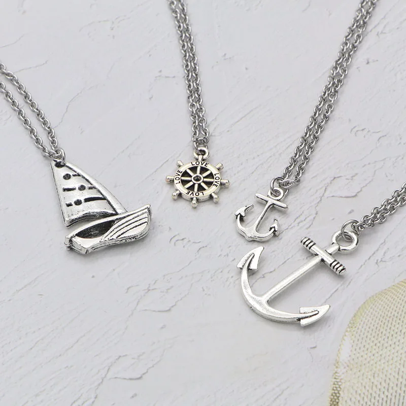 

New Jewelry Rudder Anchor Pendant Couple Necklace Vintage Fashion Choker Stainless Steel Women's Clothing With Free Shipping