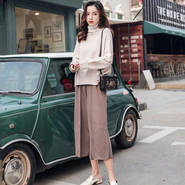 Женский трикотажный комплект из 2 предметов теплый свободный свитер с