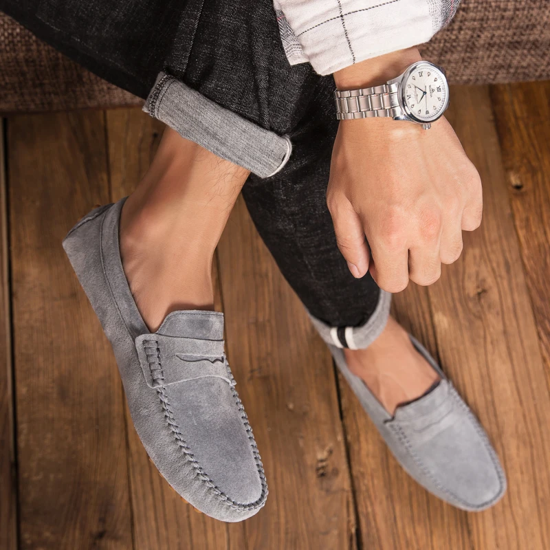 

Warm Fur Casual Shoes Men slip on Loafers Luxury Brand cow suede Leather Driving Shoes Men fashion Italian Shoes Man Moccasins