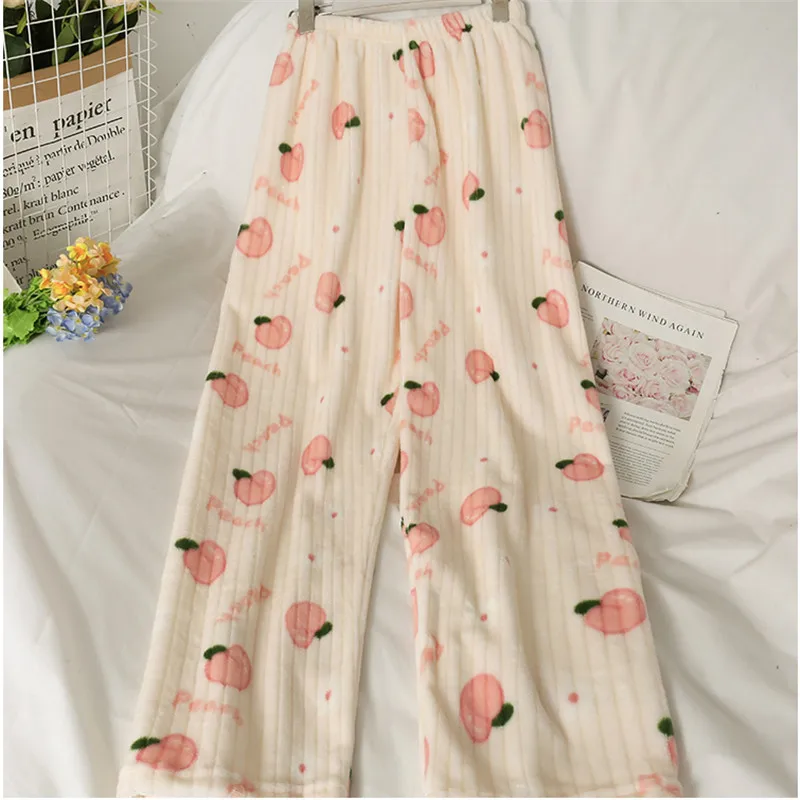 Осень-зима 2021 пижама из кораллового флиса с персиковым принтом брюки длинным