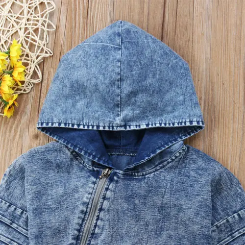 

Fashion Kids Denim Rompers Newborn Baby Kid Boys Girls Long Sleeve Hooded Romper Zipper Playsuit Casual Child Outfits Clothes