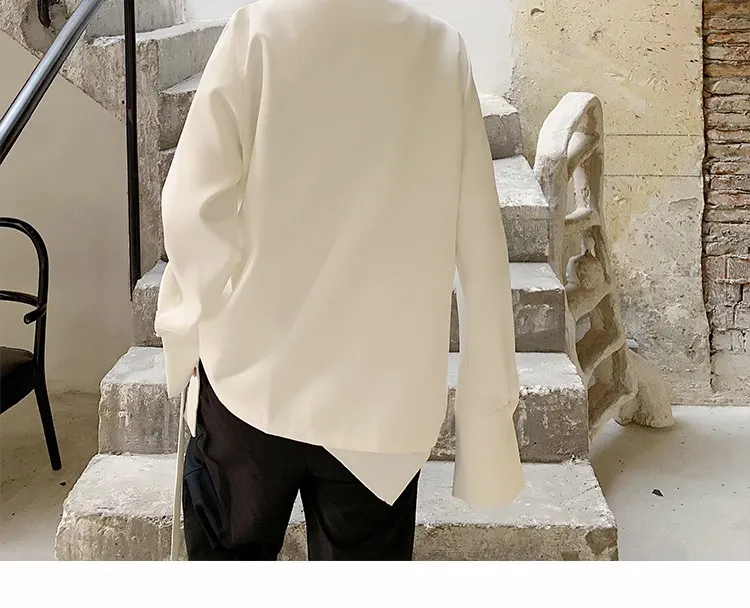 MIXCUBIC осенний корейский стиль уникальный ассиметричный placket костюм мужской повседневный свободный Одноцветный шифоновый кружевной костюм для мужчин m-xxl