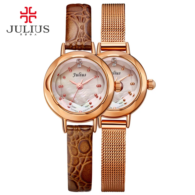 

JULIUS Women's Stainless Steel Back Quartz Quality Watches Leather & Mesh Strap Japan Movt Korean Stylish Designer Whatch JA-482