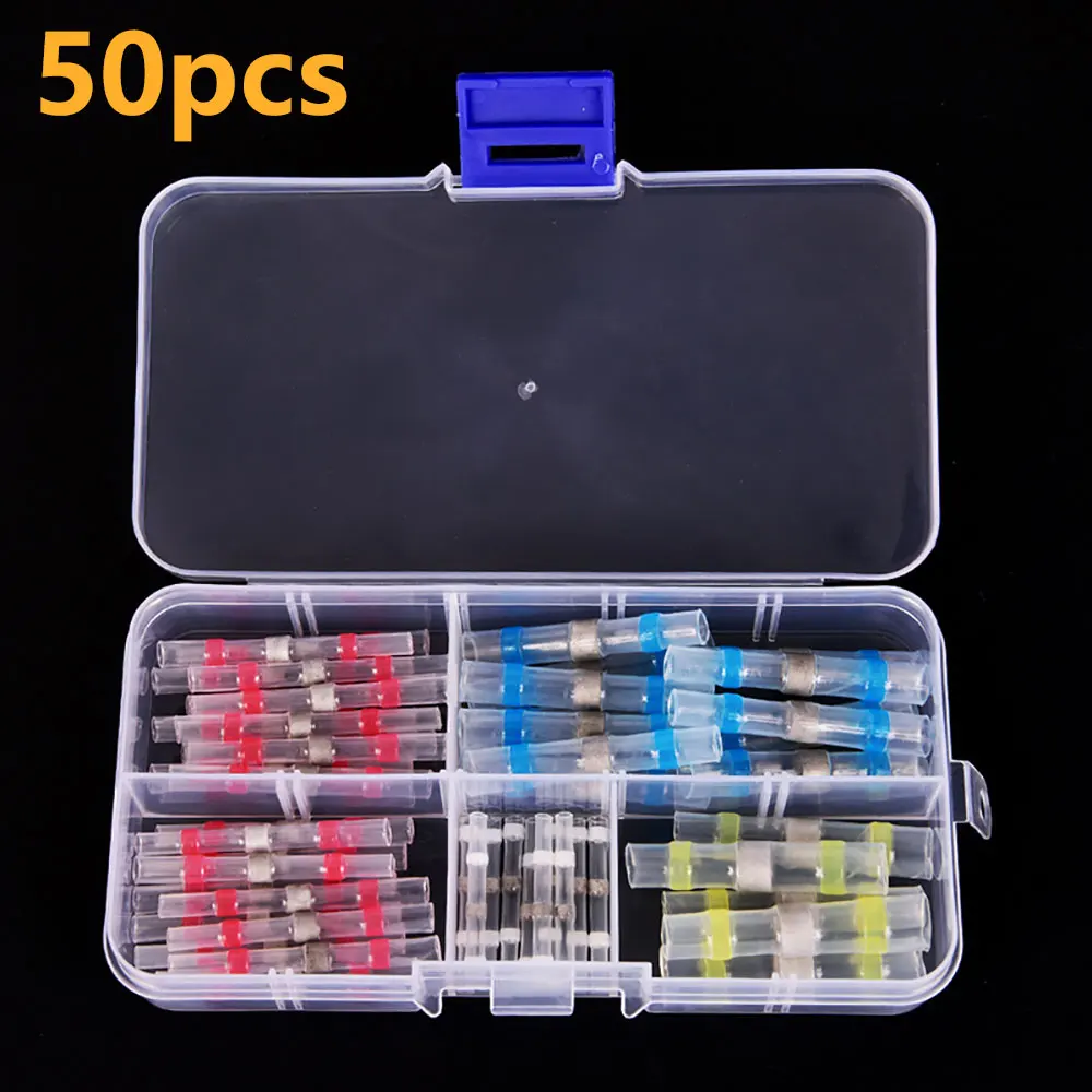 

50 Pieces Solder Connector Heat Shrink Crimp Terminals 4 Size Wire Cable Splice Terminal Kit New