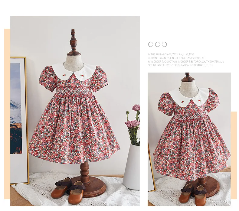 

Infant Girl Smocked Floral Dress Baby Hand Made Smock Frocks Children Spanish Boutique Clothes Baby Girl Spain Smocking Dress