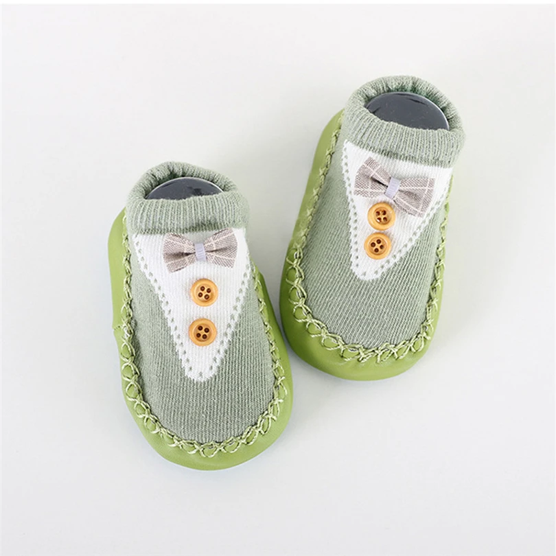 Нескользящие носки-тапочки для новорожденных носки в стиле пэчворк с бантиком и