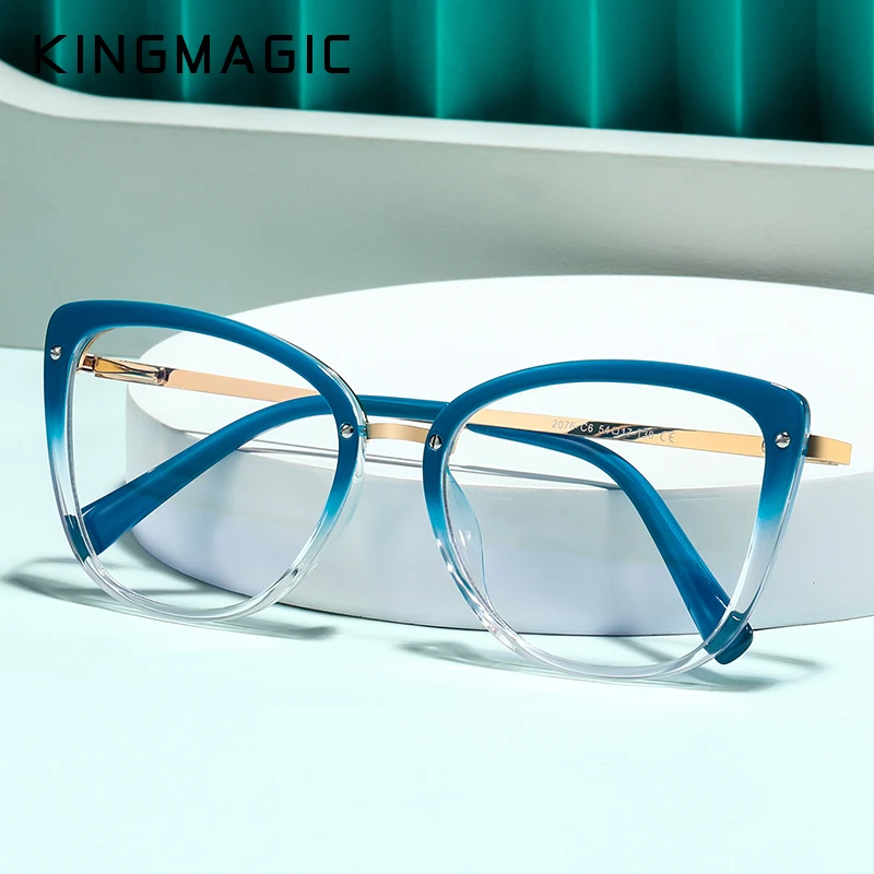

KINGMAGIC Anti Blue Light Glasses Women Vintage Transparent Cat Eye Computer Eyeglasses Frame Blocking Glasses Optical