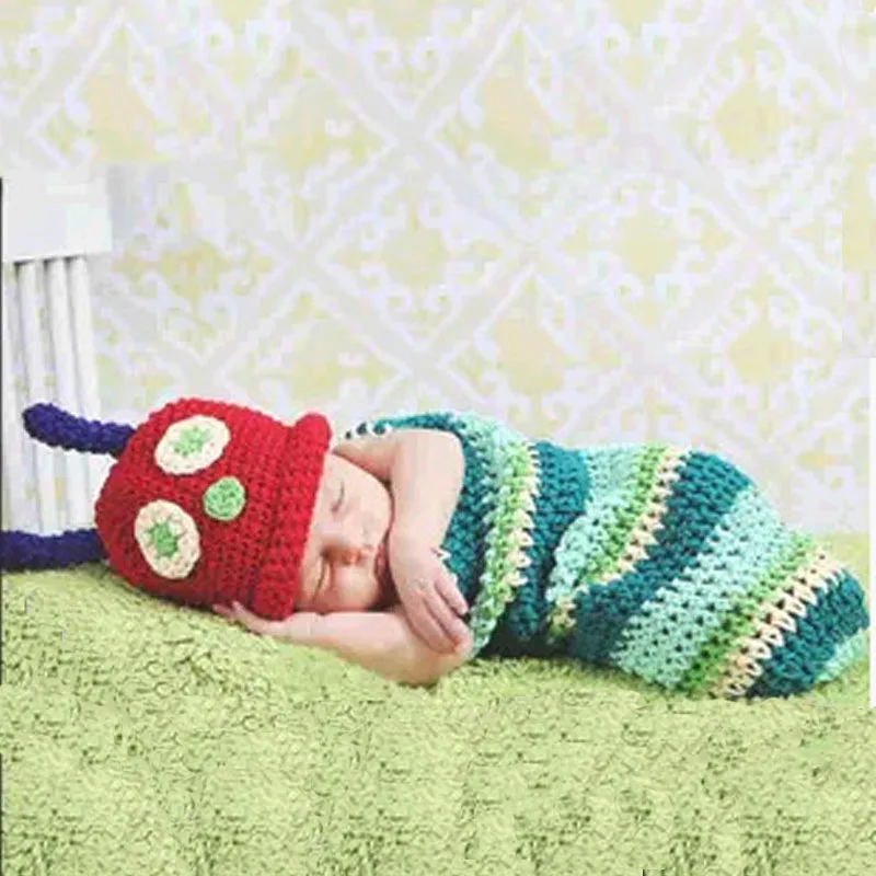 

Новорожденный Caterpillar спальный мешок для малышей, фотосъемку реквизит для фото новорожденных костюм комплект одежды вязать детские подарки ...