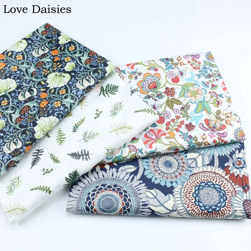 Саржевый элегантный белый темно синий Большой Подсолнух 100% хлопок цветы