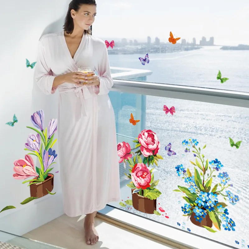 

Cartoon Creative Art Flower Pot Bedroom and Living Room Decoration Removable Waterproof Wall Stickers