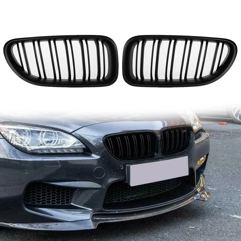 Front Bumper Hood Kidney Grille Replacement Dual Line Sport Grilles for BMW 6 Series F12 F13 F06 640I 650I 2012-2017(Matte Black |