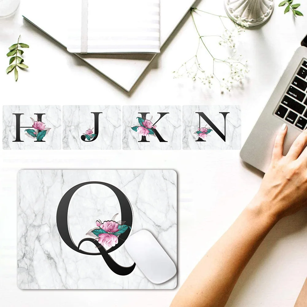 

Mouse Pad PU Leather Gaming Mouse Pad White Marble Letter Series Computer Mausepad Waterproof Laptop Mouse Mat for Office/home