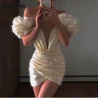 eightree sparkly sequined short prom dresses off the shoulder mini prom gowns sexy wedding party dress evening gown