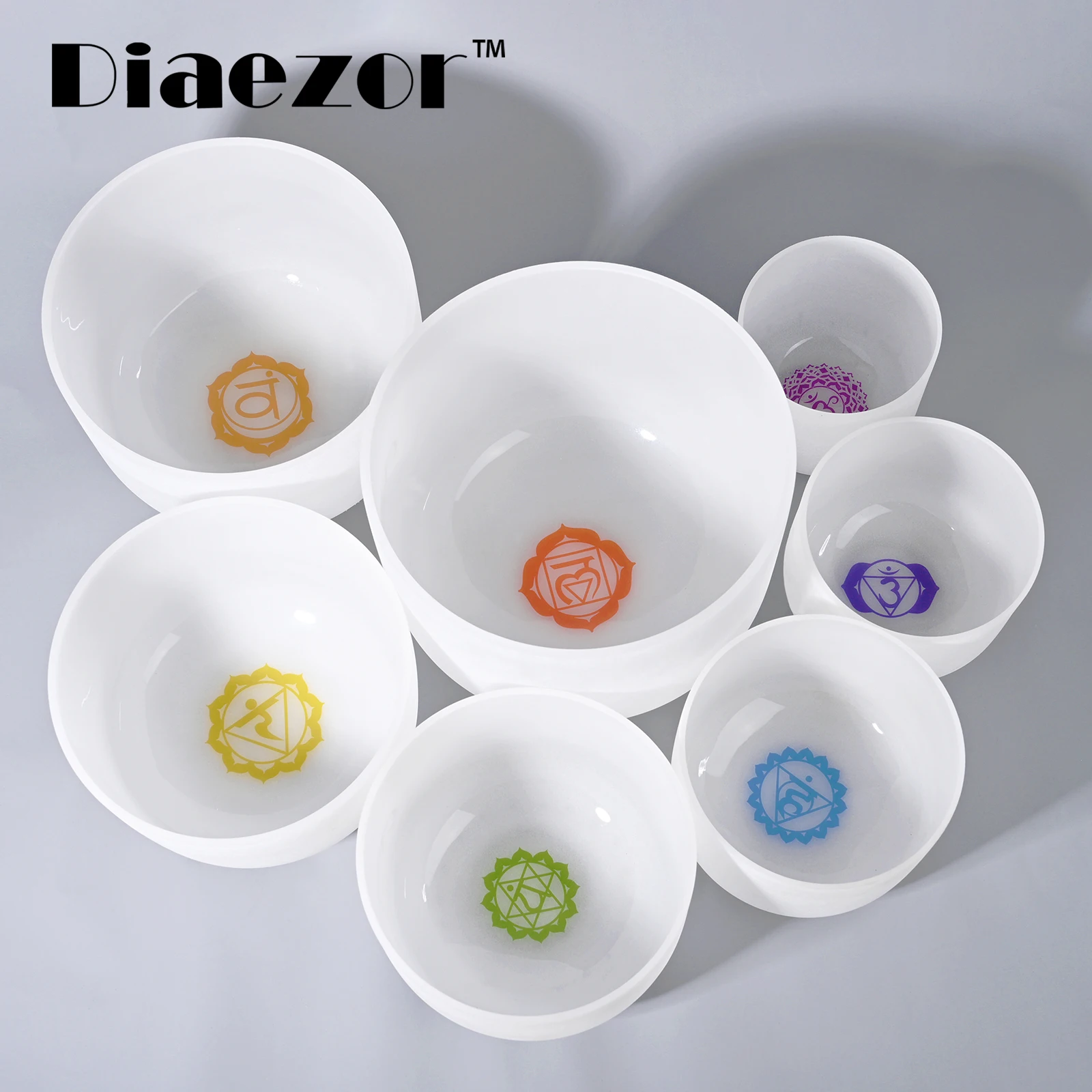 Diaezor 10 дюймов чакра дизайн узор кварцевые Кристальные поющие чаши с матовой