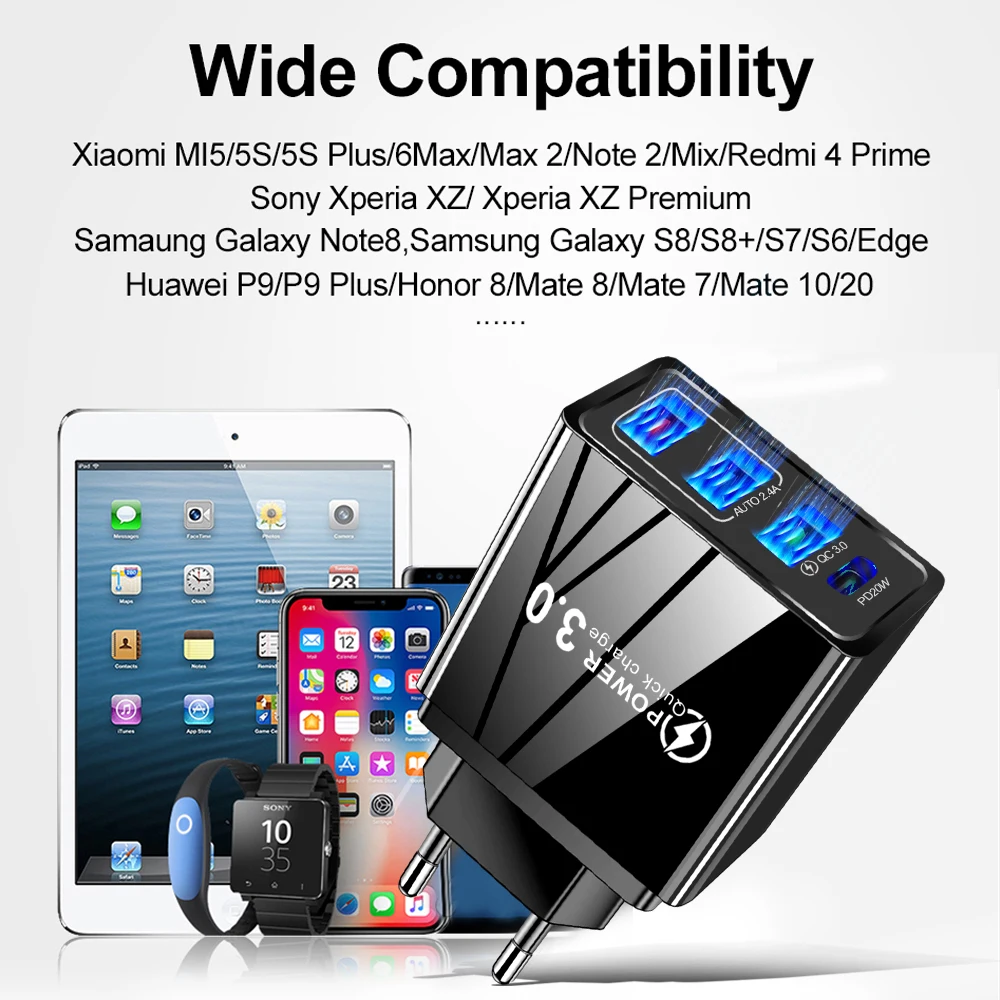 Универсальное зарядное устройство USB Type-C 30 Вт Quick Charge 3 0 PD