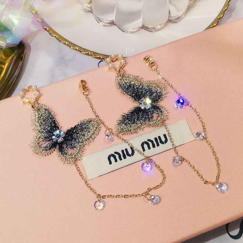 Японские и корейские сетчатые красные Винтажные серьги-бабочки с вышивкой