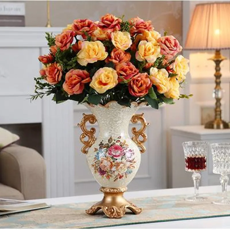 

European Palace resin vase, home decorations, dining table office desktop crafts ornaments, wedding gifts, American retro silk f