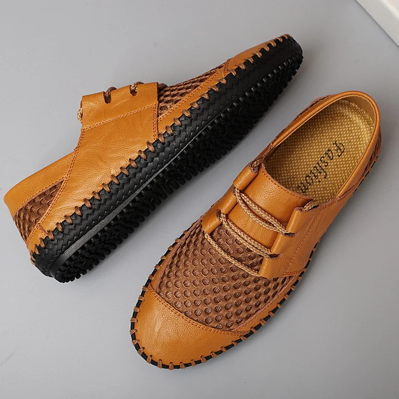 Мужские летние туфли на плоской подошве лоферы дышащая повседневная обувь для