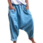 Женские шаровары, брюки, повседневные мешковатые брюки с завязками и карманами, с заниженной мотней, длинные брюки-шаровары, мешковатые широкие штанины, повседневные Капри