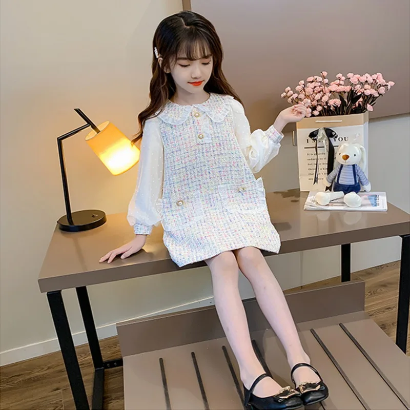 

Teenage Clothes Kids Dresses for Girls Long Sleeve Plaid Puff Sleeve Girl Princess Dress Kids Clothing E8257