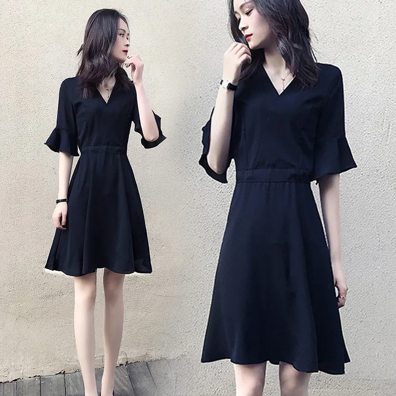 

Summer Bohemian Women's Beach Dress Fashion Solid Color Short Dress V-neck Slim Casual Dress Party Sexy Dress