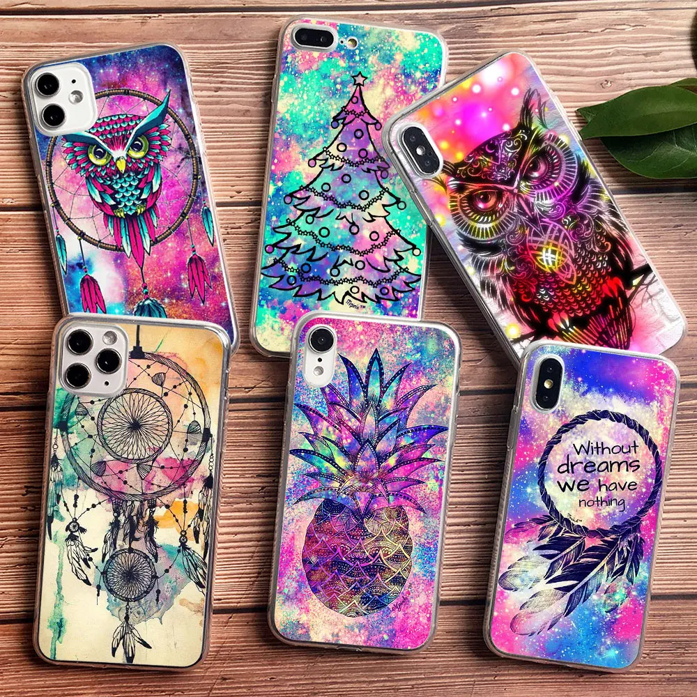 

Dream catching Color feather owl starry sky phone Case For Samsung S20 Plus S10 S7 edge S6 S9 S8 A7 2018 Soft TPU Silicone Case