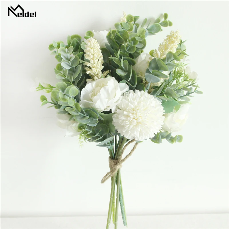 Meldel White Peony Lucky Ball Artificial Flowers Silk for Wedding Decoration Winter Fake Big Flower Bunch Home Table Decor Flore