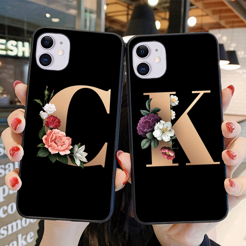 Custom Case For iPhone 11Pro Max Letter Flowers Black Soft TPU Iphone 6 6S 7 8 Plus X Xr High Guality Print Phone Cover | Мобильные