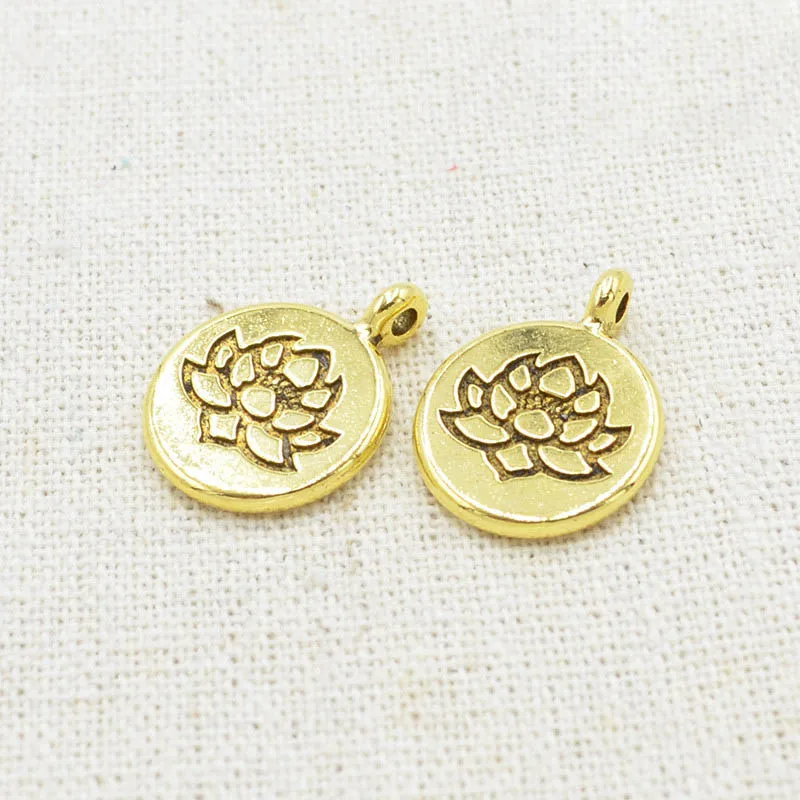 C gold10pcs 10 шт./лот тибетский, серебристый, круглый тег лотоса/Древо жизни/талисманы Будда 15 мм ручной работы металлические подвески DIY аксессуары для изготовления ювелирных изделий - Окраска металла: C gold10pcs