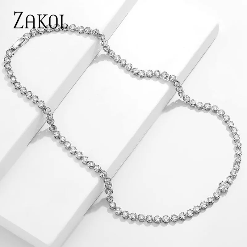 ZAKOL модные белые круглые кубические циркониевые серьги ожерелье Свадебные