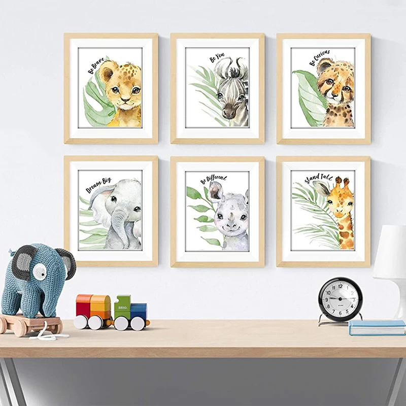 Милые акварельные диких животных Печать холст плакат для росписи Гостиная