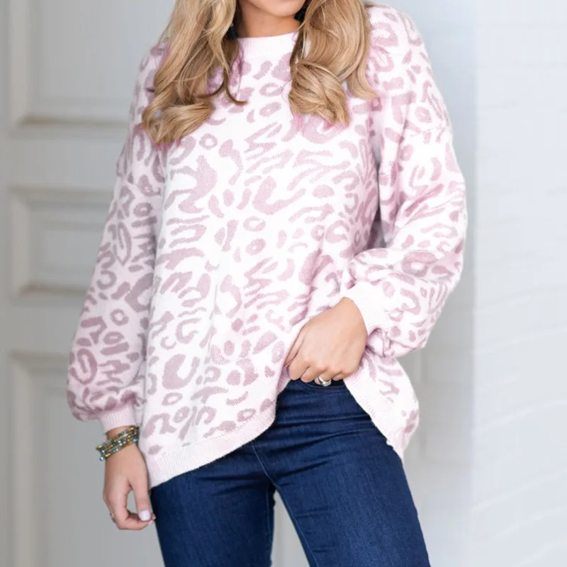 Свитер Леопардовый свободный Женский пуловер осень и зима теплый 2019 Новый Модный