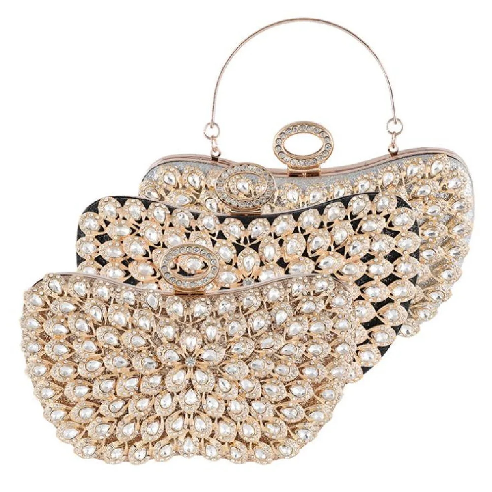 

Hollow Out Diamond Inlaid Evening Bag New Diamond Inlaid Hand Holding Bride Bag Fashion Bead Embroidered Exquisite Banquet Bag