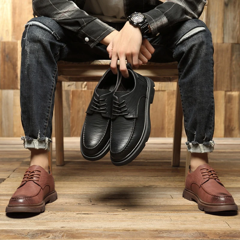 

Men's Leather Sneakers Casual Shoes lace up outdoor Collection black brown Trainers Man Designer Male Tenis Masculino Adulto