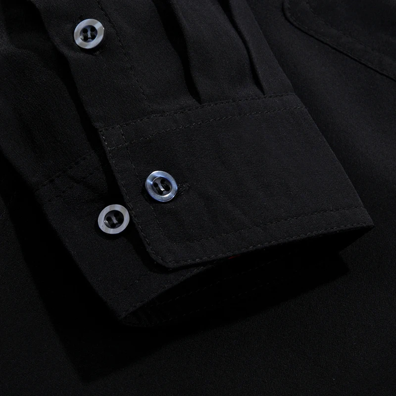 AYUNSUE200% Silk Summer Men Shirt White Black Long Sleeve Formal Mens Dress Shirts Plus Size Camisa Hombre 3400 KJ2945 | Мужская одежда