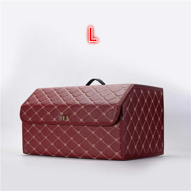 Wine red L Коробка для хранения БАГАЖНИКА АВТОМОБИЛЯ, органайзер для багажа, украшение для салона автомобиля, кожаная универсальная модель, автомобильные аксессуары Herm - Название цвета: Wine red L