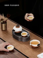 dehua white porcelain kung fu portable travel tea set crack cup bamboo button porcelain bubble teapot outdoor