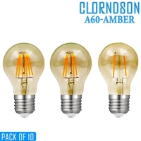 pack of 10 dimmable amber glass a60 2w 4w 6w 8w led e27 e26 vintage retro 110v 220v filament bulbs chandelier lighting lamp