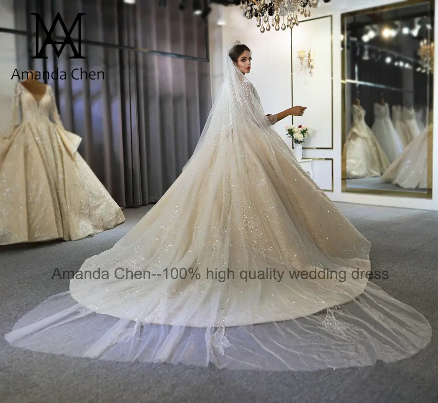 Высококачественное свадебное платье с длинным рукавом и блестящими бусинами со