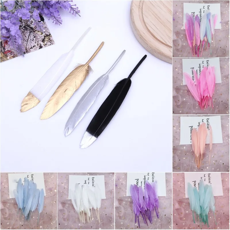 Золотые серебряные белые розовые гусиные перья 10 15 см/4 6 дюймов для поделок