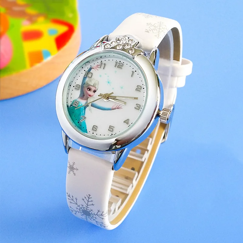 

Pattern Princess Children Watch Fashion Crystal Cartoon Leather Quartz Wristwatch for Girls Kids waterproof