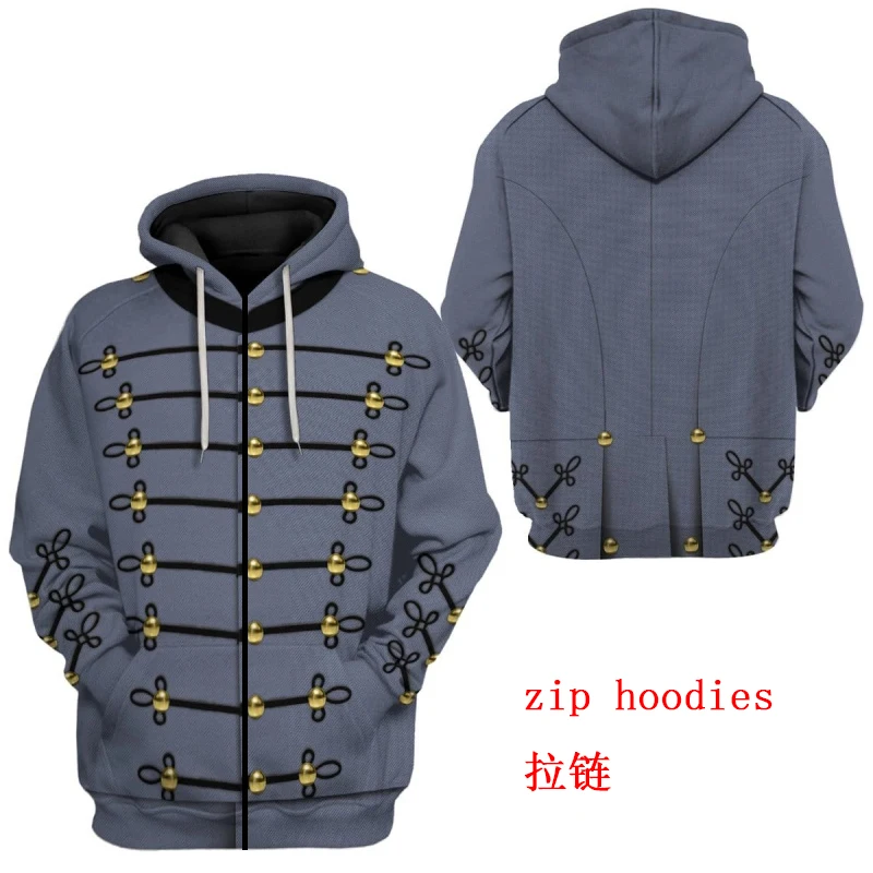 

PLstar Cosmos 3d printed hoodies women men Sweatshirt Halloween cosplay costumes USA Civil War Military Uniform zipper hoodies