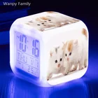 Симпатичный кот Будильник 7 цветов Светящиеся СВЕТОДИОДНЫЕ цифровые часы для детской комнаты спальни будильник настольные часы детские рождественские подарки