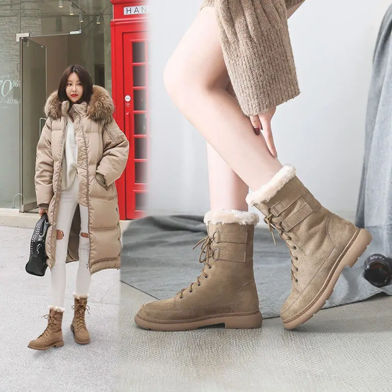Женские короткие зимние ботинки Нескользящие женские утолщенные меховые