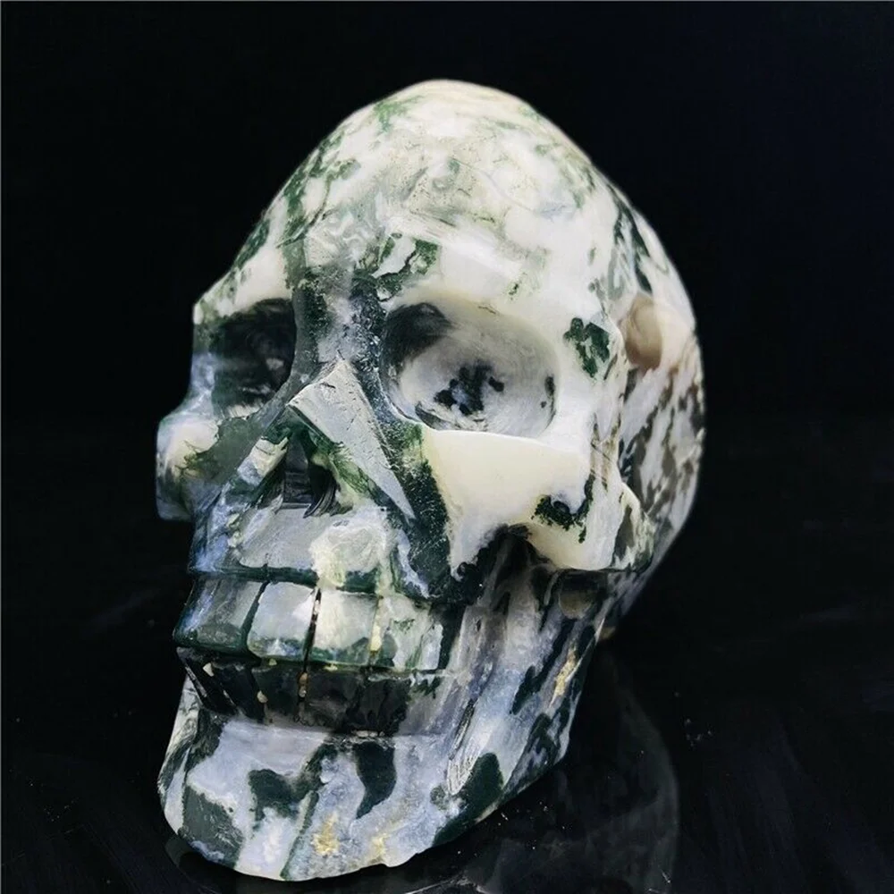 

Natural moss agate crystal quartz energy gem skull specimen Reiki healing room decoration
