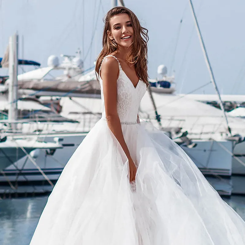 

Женское кружевное свадебное платье, белое Плиссированное пляжное платье невесты, индивидуальный пошив онлайн